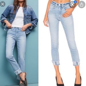 [MCGUIRE] Distressed Raw Hem Crop Jeans Light Wash